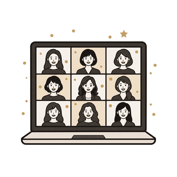 A screen of women together at the virtual retreat
